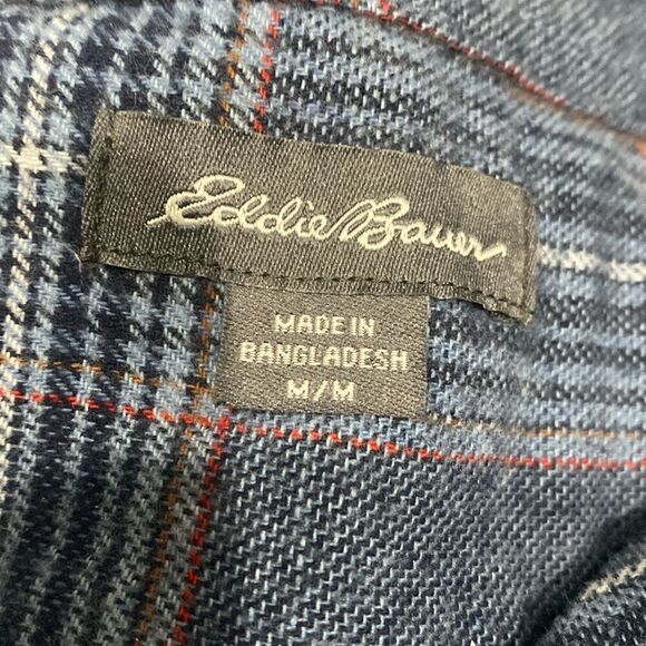Eddie Bauer Men’s Button Up Blue Plaid Shirt Medium Sleeve - Picture 1 of 5